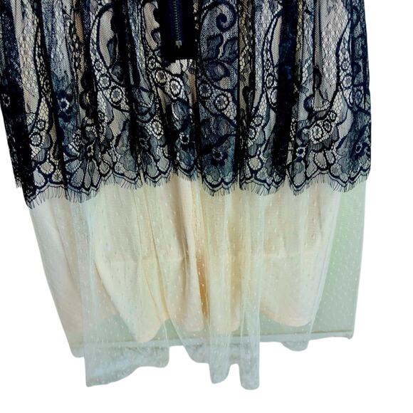 A'Reve Romantic Blush Pink and Black Lace Fit & Flare Dress Fully Lined Back Zip - Picture 6 of 16